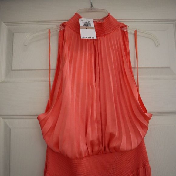 A.L.C 6DRES00832 Women's Sz 12 Malliot/Coral Renzo Pleated Blouson Dress - Picture 6 of 14